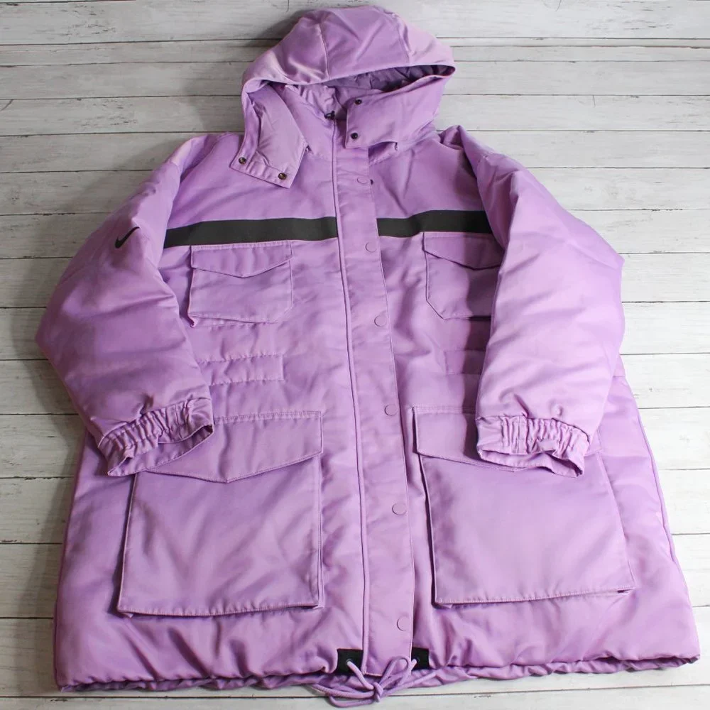 Nike Women's Winter Parka Coat Size L Oversized Down Fill Purple Puffer